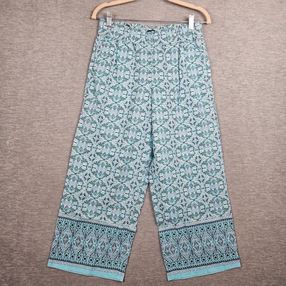 Talbots Women's Nantucket Pull-On Wide Leg Crop Floral Linen Cotton Pant Sz S